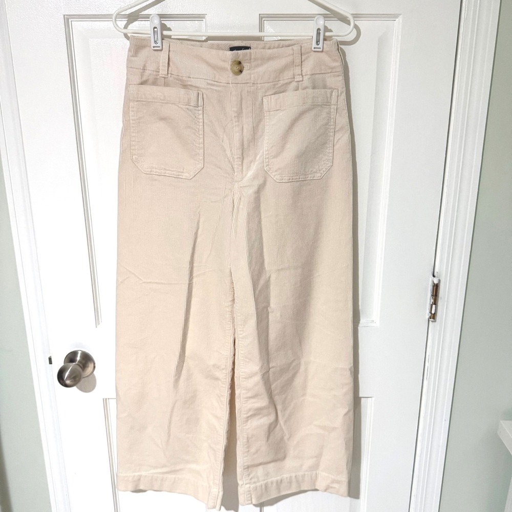 Maeve Anthropologie The Colette Cream Corduroy Wide Leg Cropped Pants Size 30